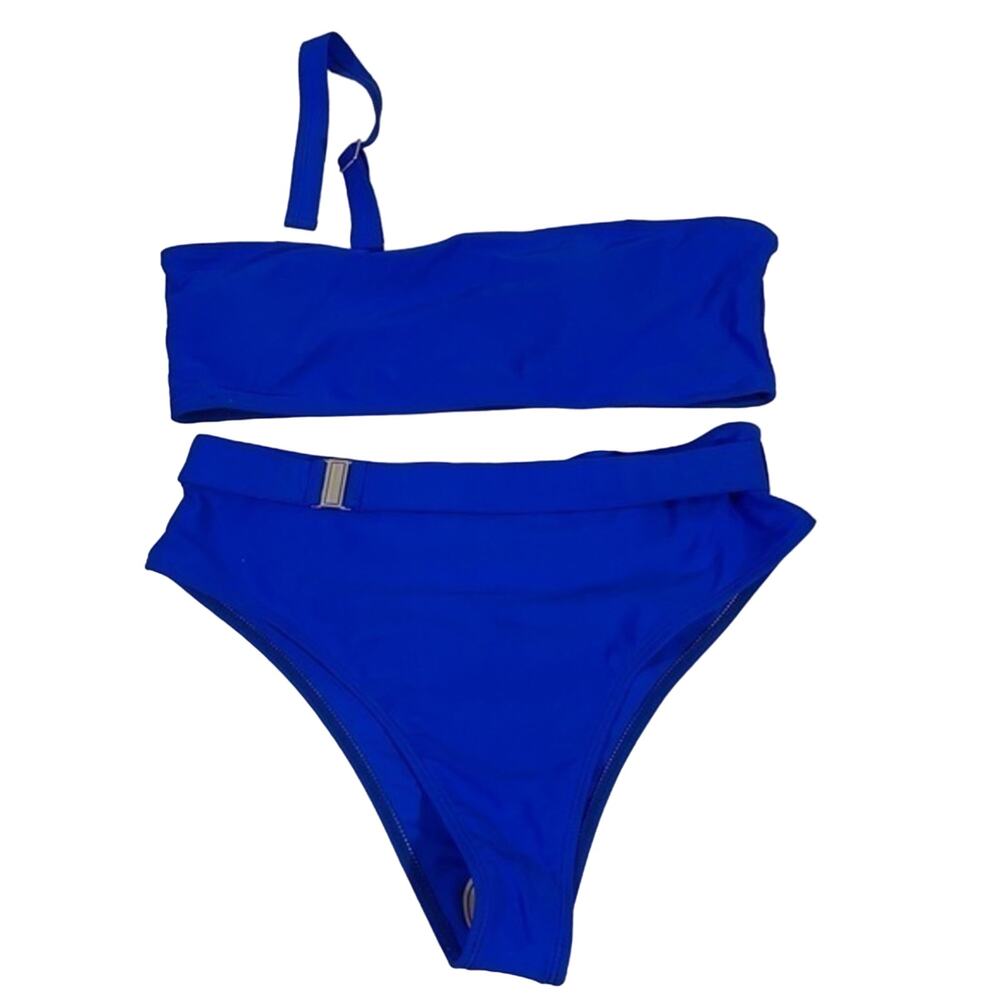 Blue Bikini Large One Shoulder French Cut High Leg Belt Bottom Vibrant Like New